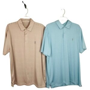 IZOD Golf Shirt Men L Stripe Orange Blue, Polo Short Sleeve Stretch Lot 2 Shirts